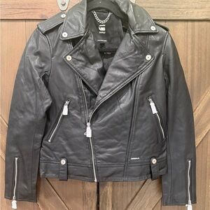 G-Star Black 100% Leather Biker Jacket